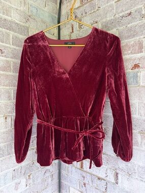 J. Crew Burgundy Velvet Wrap Blouse